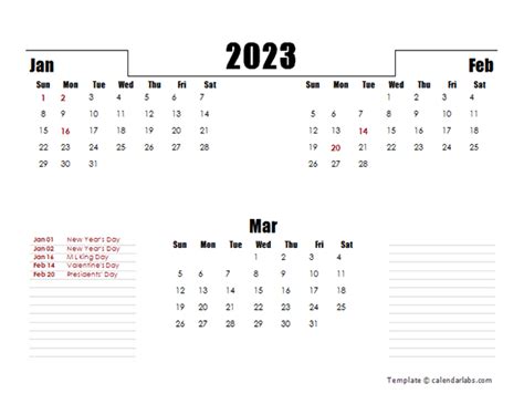 Printable 2023 Quarterly Calendar Templates Calendarlabs - Riset