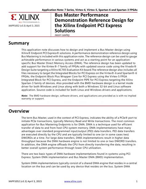 PDF Xilinx XAPP1052 Bus Master DMA Performance Demonstration