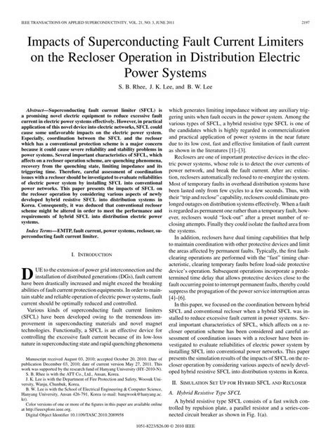 Pdf Impacts Of Superconducting Fault Current Limiters On The Recloser