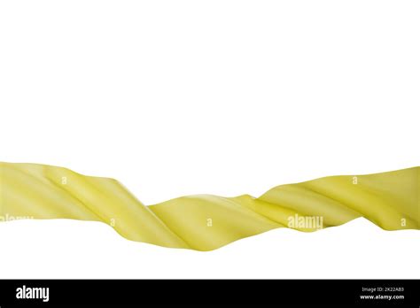 Swirling Yellow Fabric Ribbon On White Background 3d Render Stock Photo