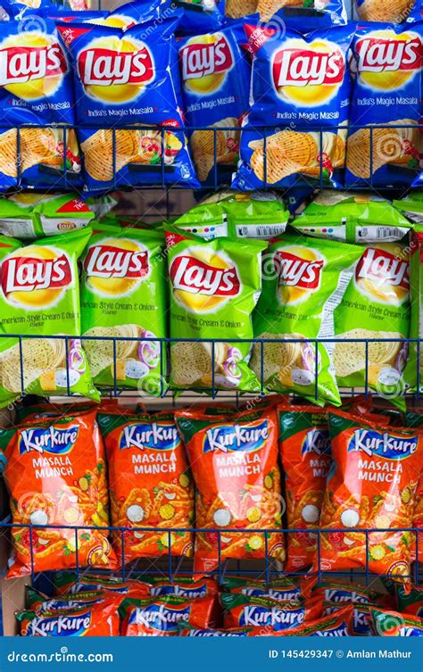 Colorful Packaging Of The Top Chip Fmcg Brands In Indian Retail Stores