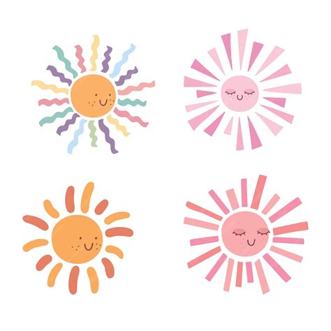 Premium Vector Cute Hand Drawn Suns Cartoon Happy Sun Svg Vector Design