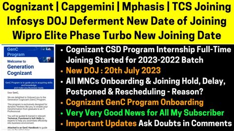 Cognizant Capgemini Mphasis Tcs Infosys New Joining Date July