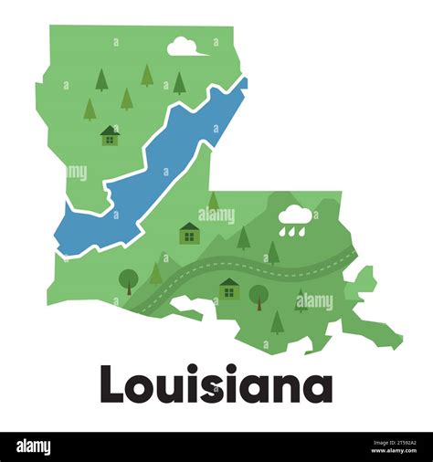 Louisiana Map Shape United States America Green Forest Hand Drawn