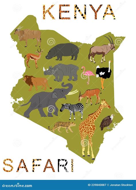 Kenya Map Safari Animals Africa. Kenya Safari Word, Animal Skin Print