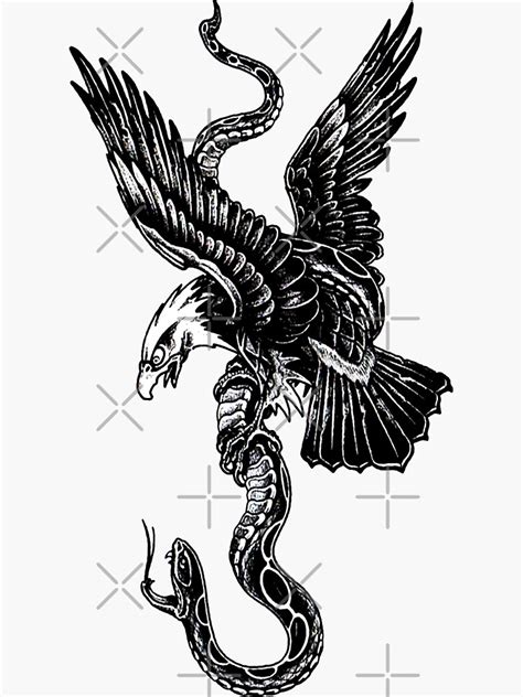 Traditional Bald Eagle Fighting Snake Tattoo Sticker For Sale By