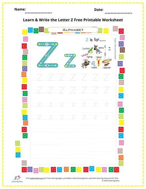 Learn & Write the Letter Z Free Printable Worksheet