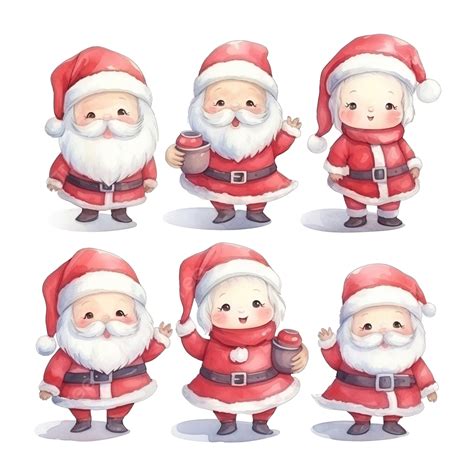 Cute Santa Claus Set For Christmas With Watercolor Illustration