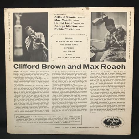 Clifford Brown Max Roach - 1955 Bop EmArcy 36036 Classic Jazz Mercury - Ultrasonic Cleaned ...