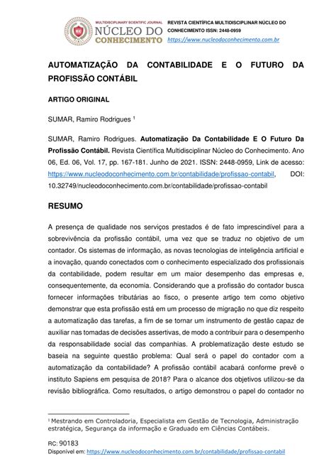 PDF Automatização Da Contabilidade E O Futuro Da Profissão Contábil