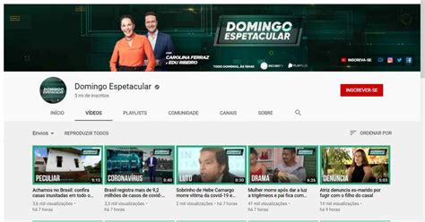 Domingo Espetacular Atinge Marca De Milh Es De Inscritos No Canal Do