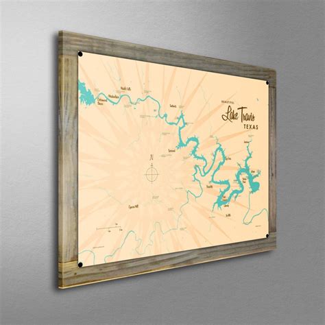 Lake Travis Texas, Wood-Mounted Metal Sign Map Art – Lakebound®