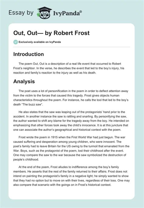 Out Out By Robert Frost 597 Words Essay Example