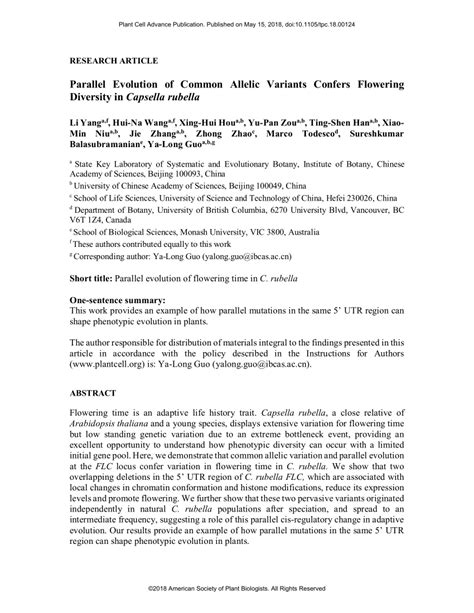 Pdf Parallel Evolution Of Common Allelic Variants Confers Flowering Diversity In Capsella Rubella