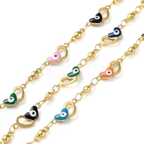 Wholesale Heart With Evil Eyes Brass Enamel Link Chains Kbeads