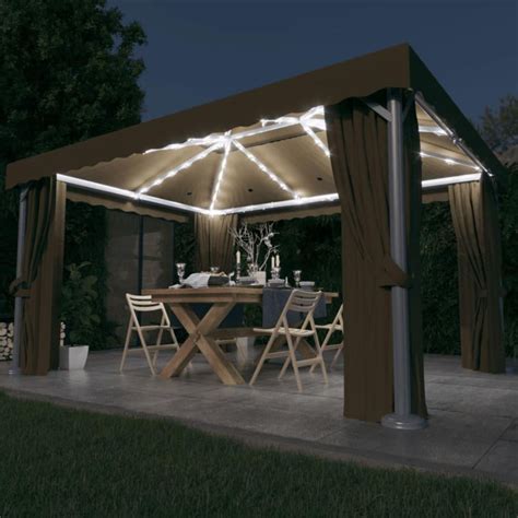 Vidaxl Tonnelle Avec Rideau Et Guirlande Lumineuse A Led X M Taupe