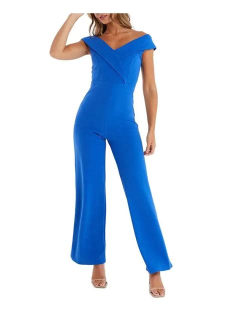 Buy Quiz Crepe Wide Leg Jumpsuit Blue At 40 Off Editorialist