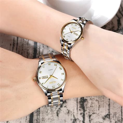 Couple Watch Men Women Quartz Wristwatches Olevs Luxury Brand Stainless Steel Luminous Rose Gold