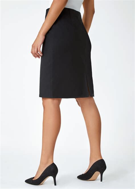 Roman Black Pull On Stretch Elastic Waist Pencil Skirt Matalan