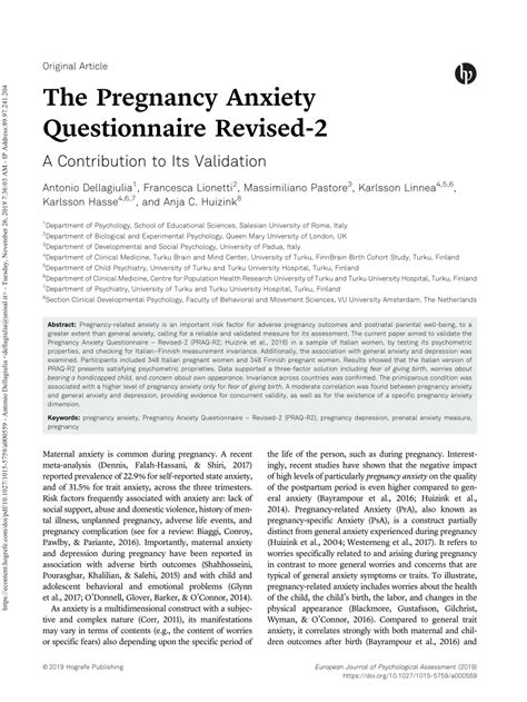 Pdf The Pregnancy Anxiety Questionnaire Revised A Contribution To