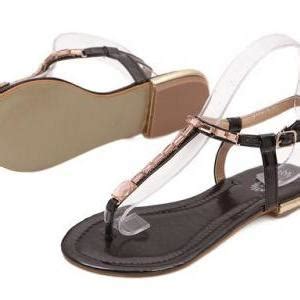 Beaded Flat Sandals Rhinestone Buckle Shoes Metallic Glass Slippers On