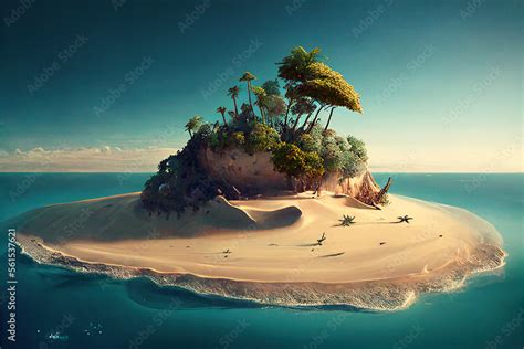 An Isolated Desert Island Surrounded By Vast Ocean Waters Offering A