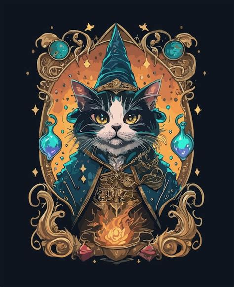 Diseño de camiseta para gato twist mágico y mago Vector Premium