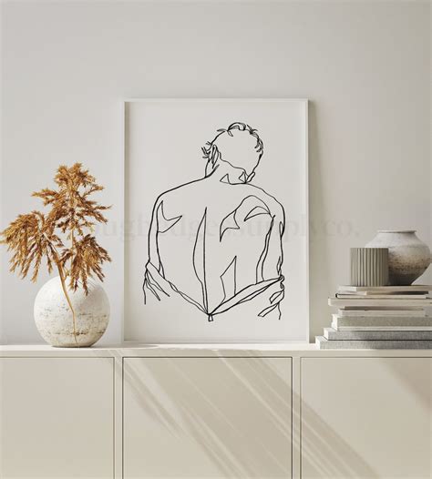 Abstract Male Figure Line Art Nude Line Drawing Naked Man Etsy