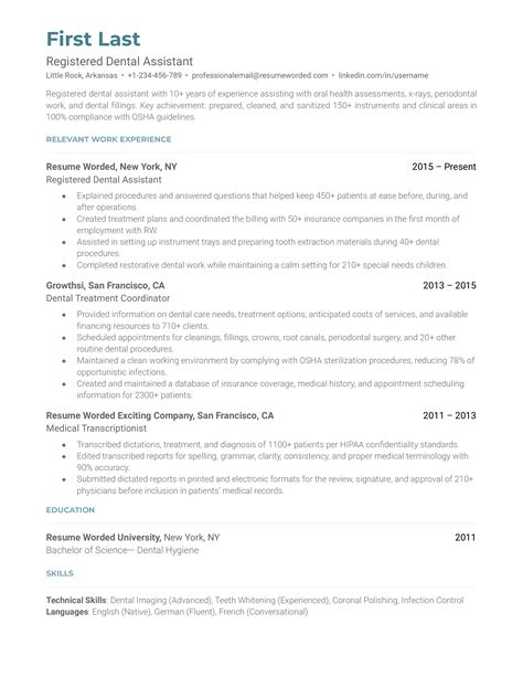 Registered Dental Assistant Resume Examples For 2025 Resume Worded