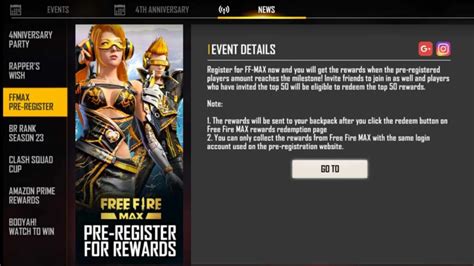 How To Pre Register For Free Fire Max Registration Rewards Release