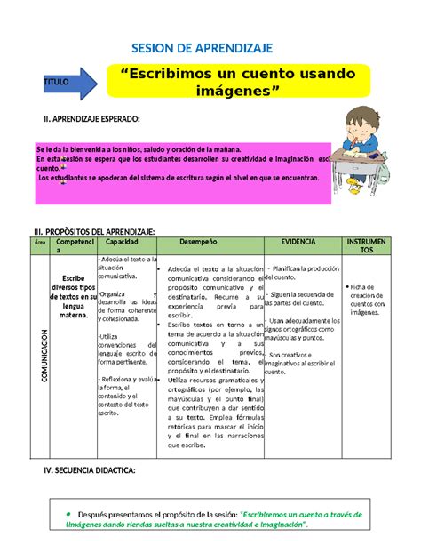 Sesion DE Aprendizaje Escribimos UN Cuento SESION DE APRENDIZAJE II