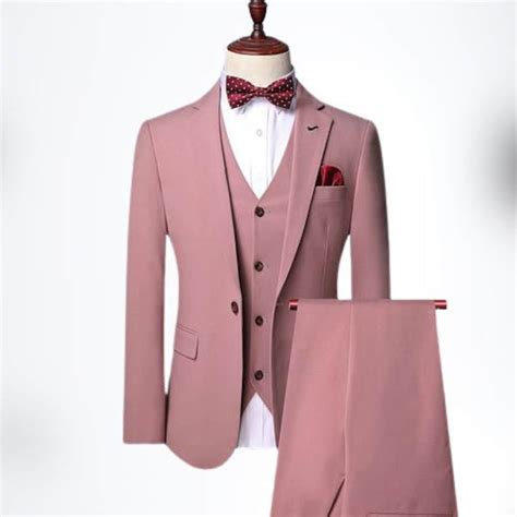 Men Suits Pink 3 Piece Slim Fit Elegant Suits Formal Fashion Etsy