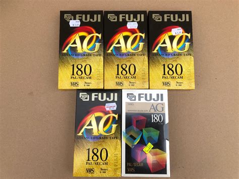 5 Blank Recordable Vhs Tapes Fuji Ag 180 Pal Secam 3 Hour New Sealed