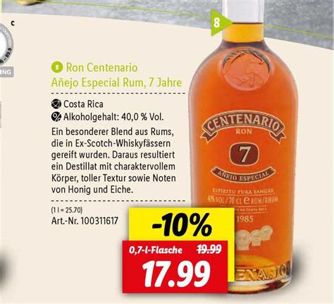 Ron Centenario Añejo Especial Rum 7 Jahre Angebot bei Lidl 1Prospekte de