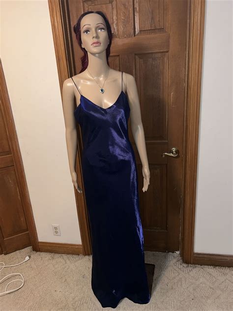 Niki Livas Vintage Slip Dress Womens Size 10 Navy Silky Maxi Formal