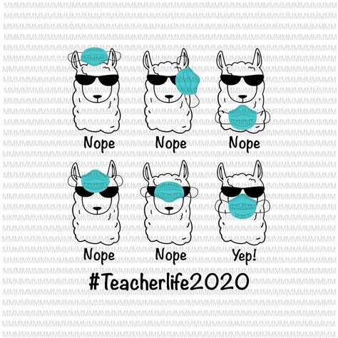 Teacherlife 2020 Svg Png Llama Wearing Mask Wrong Funny Svg Funny