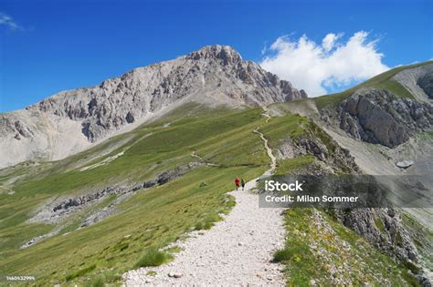 Hiking Or Climbing Corno Grande Summit Highest Mountain Of Apennine