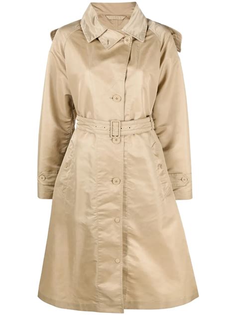 Moncler Hooded Belted Trench Coat In Nude ModeSens