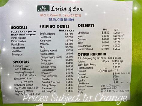 Online Menu Of Luisa And Son Bake Shop Restaurant Carson California