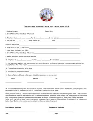 Fillable Online Opelika Certificate Of Registration For Solicitation