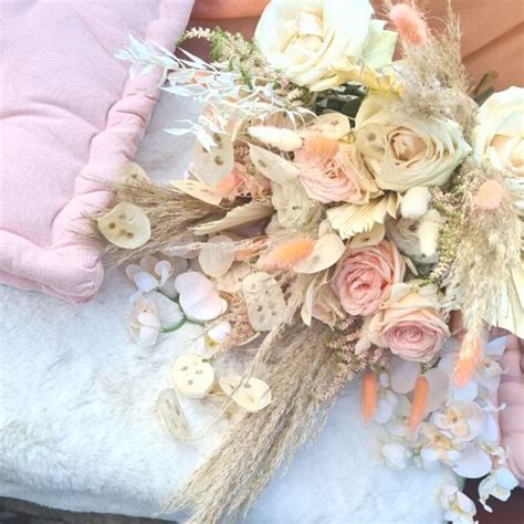 Blush Pink Nude Boho Dried Preserved Bridal Bouquets Forever Flowers