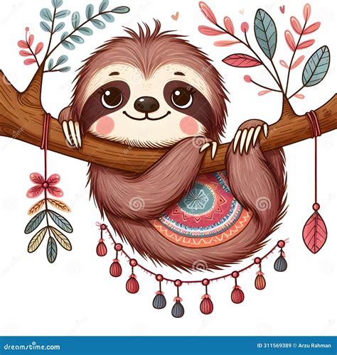 Cartoon Sloth Bear Meditates In Lotus Position Stock Illustration