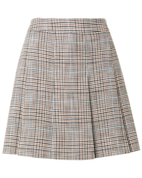 Akris Punto Beige Plaid Stretch Pleat Mini Skirt Stanley Korshak