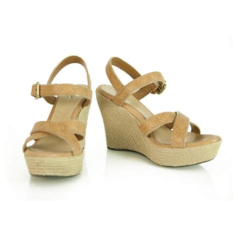 Ugg Australia Jasmine Embossed Tan Leather Wedge Heel Sandal Platform Shoes 40 Beige Ref 205766