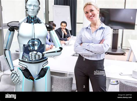 Businesswoman Schooling Room Humanoid Robot Teacher Stock Photo - Alamy