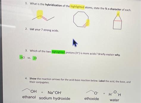 Solved 1. What is the hybridization of the highlighted | Chegg.com