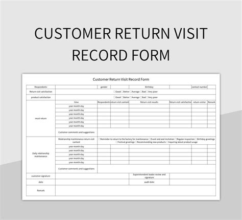 Customer Return Visit Record Form Excel Template And Google Sheets File