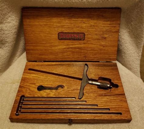 VINTAGE STARRETT MACHINIST TOOL DEPTH MICROMETER GAUGE TOOL SET IN