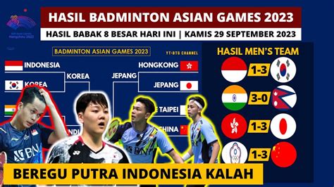 Hasil Lengkap Badminton Asian Games 2023 Hari Ini Beregu Putra Ina