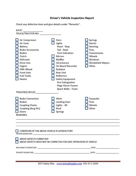 Daily Vehicle Inspection Report DVIR DOT Safety Plus